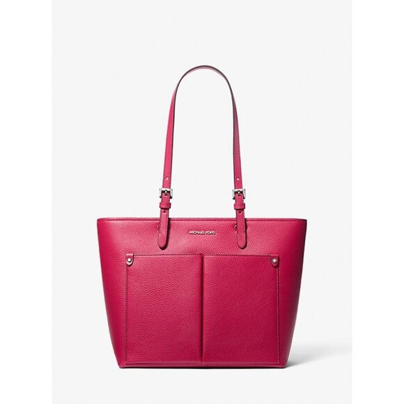 New Michael Kors Jet Set Travel Medium Double Pocket Tote Dark Raspberry - Picture 1 of 5